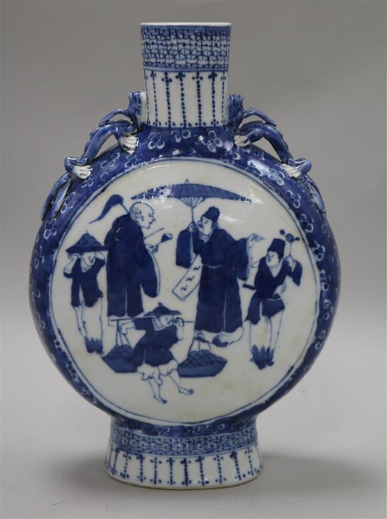 A blue and white Chinese moon flask